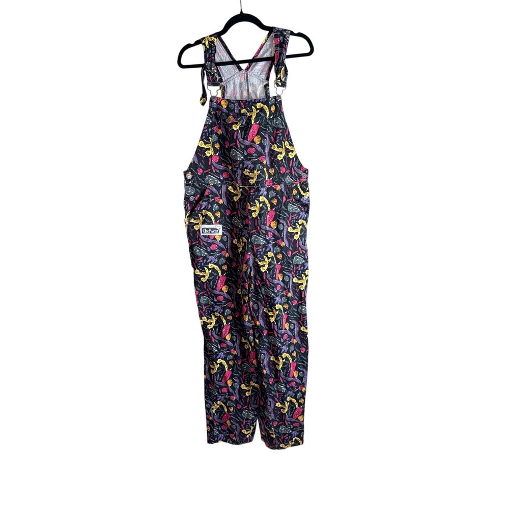 Vintage chefwear black overalls peppers vegetables medium USA made 100% cotton
